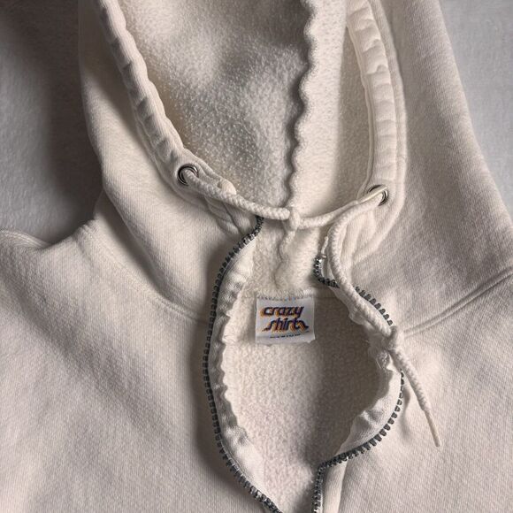 VTG Crazy‎ Shirts San Diego White Pullover 1/4 Zip Hoodie Distressed Men's M * - Picture 6 of 10
